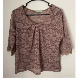 Pleione Mocha Floral Laced Blouse Size Medium